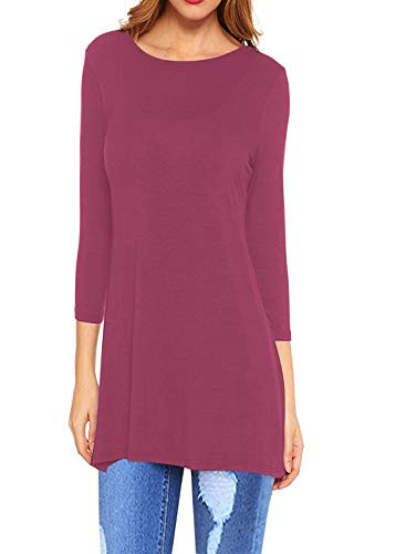 I2CRAZY Women s Tunics Tops Spring 3 4 Sleeve Loose Long Blouse Shirts-Large Mauve