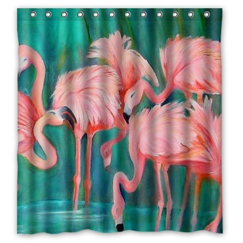 FMSHPON Flamingo Pattern Waterproof Polyester Fabric Shower Curtain 66 x 72 Inches FMSHPON Flamingo Pattern Waterproof Polyester Fabric Shower Curtain 66 x 72 Inches