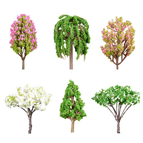 ARTIBETTER 6pcs Miniature Trees Fake Trees Mini Model Trees for Dollhouse Fairy Garden Micro Landscape -Mixed Pattern-
