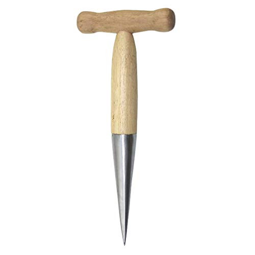 Cabilock Stainless Steel Garden Dibbler Tool Hand Held Bulb Planter Dibbler Wooden Handle Plant Dibber Seeding Gardening Tools