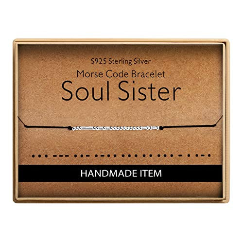 Birthday Gifts for Sisters Morse Code Soul Sister Bracelet 925 Sterling Silver Handmade Bead Adjustable String Bracelets Inspirational Jewelry for Women Birthday Gifts for Sisters Morse Code Soul Sister Bracelet 925 Sterling Silver Handmade Bead Adjustable String Bracelets Inspirational Jewelry for Women