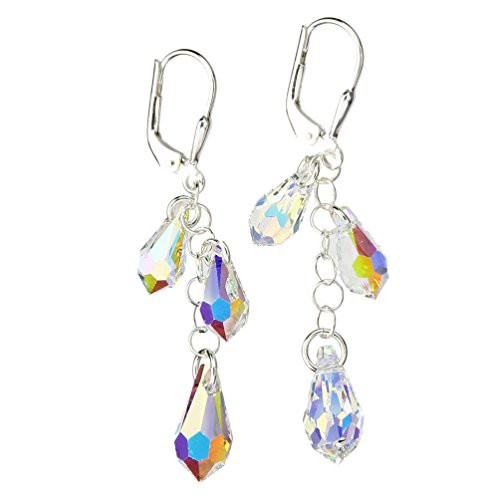Sterling Silver Earrings Aurora Borealis Multi-Teardrop Made with Swarovski Crystals Sterling Silver Earrings Aurora Borealis Multi-Teardrop Made with Swarovski Crystals