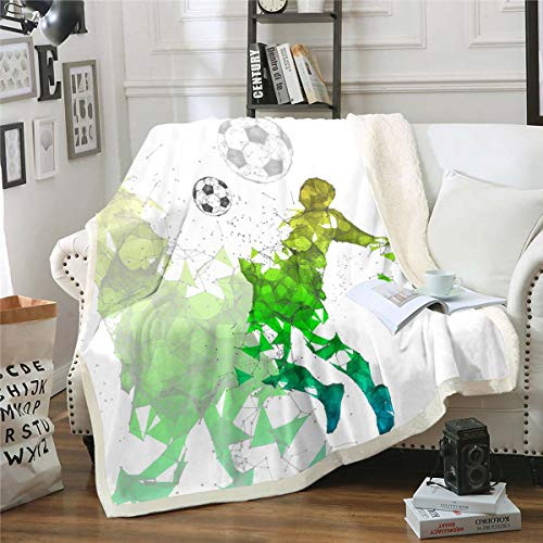 Erosebridal Kids Soccer Fleece Blanket Throw Size Football Player Plush Bed Blanket Sports Games Blanket Throw for Boys Teens Adult Men Abstract Geometric Triangle Sherpa Throw Warmth Room Decor