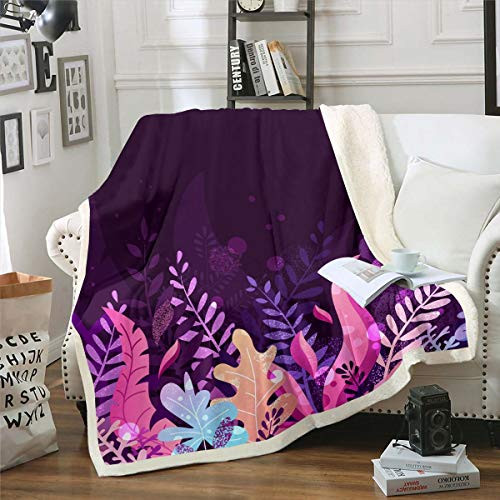 Erosebridal Boho Leaf Throw Blanket Tropical Leaves Flannel Blanket Spring Garden Style Sherpa Blanket Psychedelic Fuzzy Blanket for Kids Girls Teens Room Dorm Decorative  Purple Baby Erosebridal Boho Leaf Throw Blanket Tropical Leaves Flannel Blanket Spring Garden Style Sherpa Blanket Psychedelic Fuzzy Blanket for Kids Girls Teens Room Dorm Decorative  Purple Baby