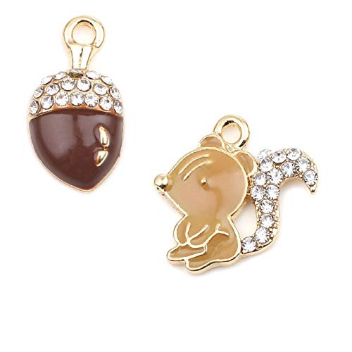 JGFinds Squirrel and Nut Enamel Charm Pendants  5 of Each with Rhinestones  ¾ Inch Gold Tone