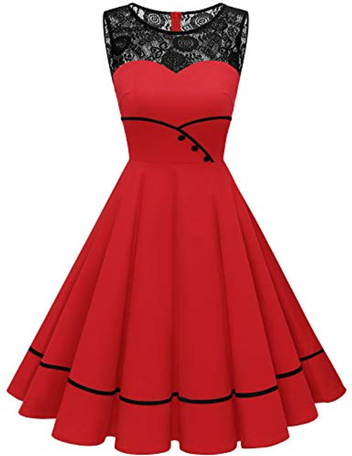 Bbonlinedress Women s 50s Vintage Floral Lace Retro Rockabilly Sleeveless Round Neck Cocktail Party Swing Dress Red S Bbonlinedress Women s 50s Vintage Floral Lace Retro Rockabilly Sleeveless Round Neck Cocktail Party Swing Dress Red S