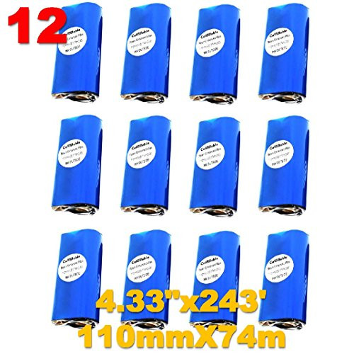 Calculable 12 Count 4.33" x 243' (110mmx74m) Thermal Wax Ribbons 1/2" Core Thermal Transfer Wax Ribbon for Zebra,TEC,DATAMAX,INTERMEC,Avery,Citizen,SATO,TSC,GODEX,ARGOX