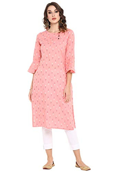 Janasya Women s Pink Pure Cotton Kurta -JNE3420-KR-XL-