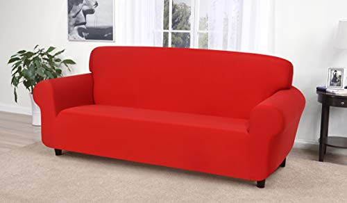 Madison Stretch Jersey Red Sofa Slipcover, Solid
