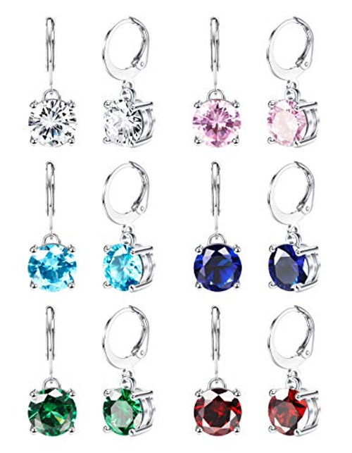 JOERICA 6 Pairs Leverback Earrings for Women Stainless Steel Dangle Hoop Earrings Set Multi Colored Birthstone Earrings 8mm Cubic Zirconia Fashion Jewelry JOERICA 6 Pairs Leverback Earrings for Women Stainless Steel Dangle Hoop Earrings Set Multi Colored Birthstone Earrings 8mm Cubic Zirconia Fashion Jewelry