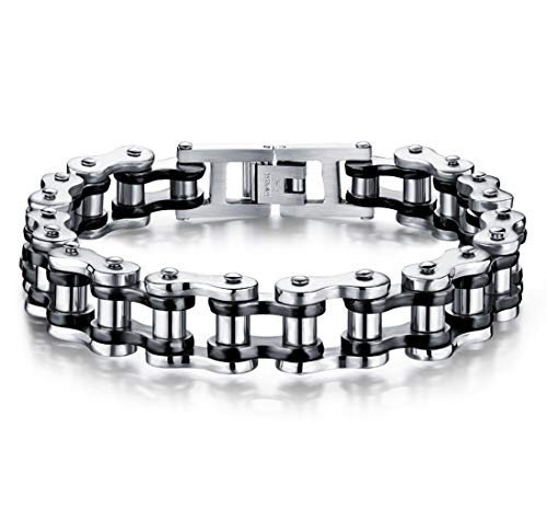 Joyplancraft Mens Bikers Bracelet Stainless Steel Motorcycle Bike Chain Bracelets Mens Gift -Silvery and Black- Joyplancraft Mens Bikers Bracelet Stainless Steel Motorcycle Bike Chain Bracelets Mens Gift -Silvery and Black-