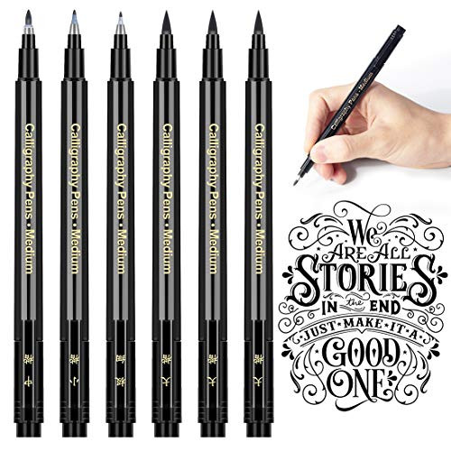 Hand Lettering Pens  Calligraphy Pens and Markers  JR.WHITE Calligraphy Brush Pens for Beginners Lettering Writing  Art Drawings  Sketching  Journaling  Refillable Black Ink Pens Set of 4 Size-6 Pack-