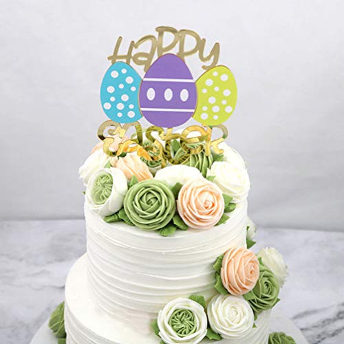 NUOBESTY Happy Easter Cake Topper  Easter Egg Bunny Decor Picks for Spring Easter Party Decorations Supplies
