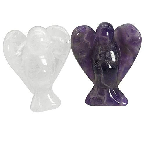 favoramulet 2Pcs Crystal Guardian Angel Statues Hand Carved Healing Crystals Pocket Stone Figurines Decoration 1.5 inch Rock Quartz and Amethyst favoramulet 2Pcs Crystal Guardian Angel Statues Hand Carved Healing Crystals Pocket Stone Figurines Decoration 1.5 inch Rock Quartz and Amethyst