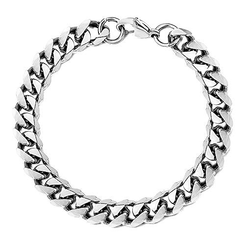 Trendsmax 9mm Mens Women Chain Silver Tone Stainless Steel Curb Cuban Link Chain Bracelet 7inch