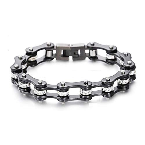 Stainless Steel Motorcycle Bike Biker Link Chain Crystal Rhinestones Bracelets for Women Men -Black- Stainless Steel Motorcycle Bike Biker Link Chain Crystal Rhinestones Bracelets for Women Men -Black-