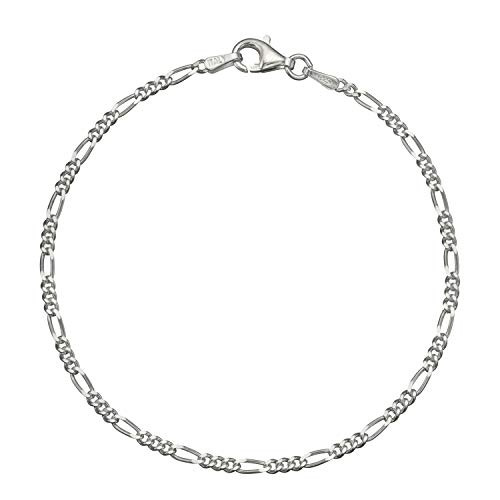 Solid 925 Sterling Silver 2.2mm Italian Figaro Chain Link Bracelet - 7 inch