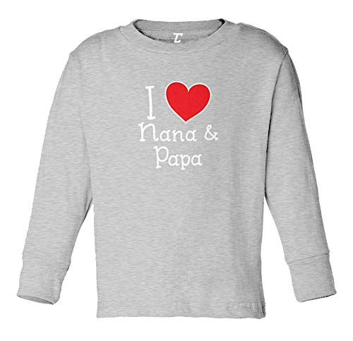 I Love My Nana  and  Papa - Heart Cute Long Sleeve Toddler Cotton Jersey Shirt -Light Gray  3T- I Love My Nana  and  Papa - Heart Cute Long Sleeve Toddler Cotton Jersey Shirt -Light Gray  3T-