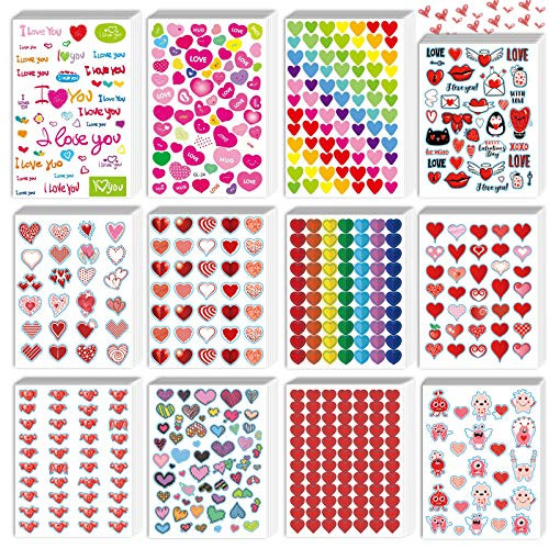 kortes 72-Sheets Valentines Heart Stickers with 12 Different Designs of 3642 pcs  Valentine s Day Stickers Party Supply Classroom Reward for Kids  Pack 03
