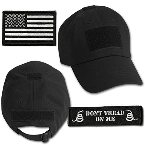 Gadsden and Culpeper Operator Cap Bundle - w USA Dont Tread Patches  Black Cap