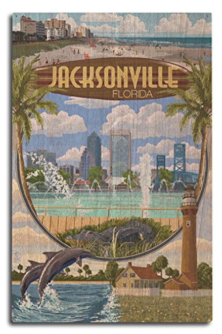 Lantern Press Jacksonville  Florida - Montage Scenes  10x15 Wood Wall Sign  Wall Decor Ready to Hang