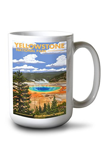 Lantern Press Yellowstone National Park  Wyoming - Grand Prismatic Spring  15oz White Ceramic Mug