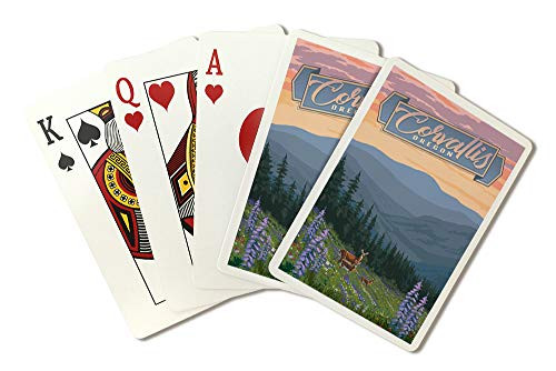 Corvallis  Oregon - Deer and Spring Flowers 100035  Playing Card Deck - 52 Card Poker Size with Jokers