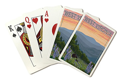 West Virginia - Bear and Spring Flowers  Playing Card Deck - 52 Card Poker Size with Jokers