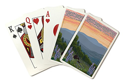 Great Smoky Mountains National Park - Bear and Spring Flowers  Playing Card Deck - 52 Card Poker Size with Jokers