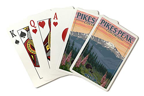Pikes Peak  Colorado - Bear and Spring Flowers  Playing Card Deck - 52 Card Poker Size with Jokers