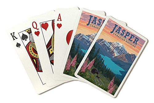 Jasper  Canada - Bear and Spring Flowers  Playing Card Deck - 52 Card Poker Size with Jokers