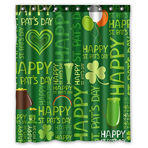 FMSHPON Clover Heart Drink Balloon Happy St.Patrick's Day Waterproof Fabric Polyester Shower Curtain Size 60x72 inches FMSHPON Clover Heart Drink Balloon Happy St.Patrick's Day Waterproof Fabric Polyester Shower Curtain Size 60x72 inches