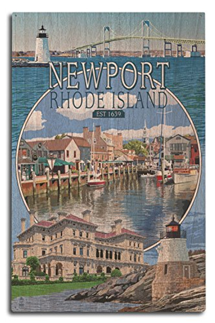 Lantern Press Newport  Rhode Island - Montage Scenes  10x15 Wood Wall Sign  Wall Decor Ready to Hang