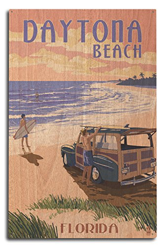 Lantern Press Daytona Beach  Florida - Woody On The Beach  10x15 Wood Wall Sign  Wall Decor Ready to Hang
