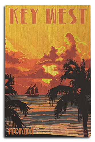 Lantern Press Key West  Florida - Sunset and Ship  10x15 Wood Wall Sign  Wall Decor Ready to Hang