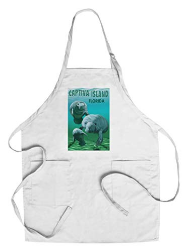 Captiva Island  Florida - Manatees  Cotton Polyester Chef s Apron