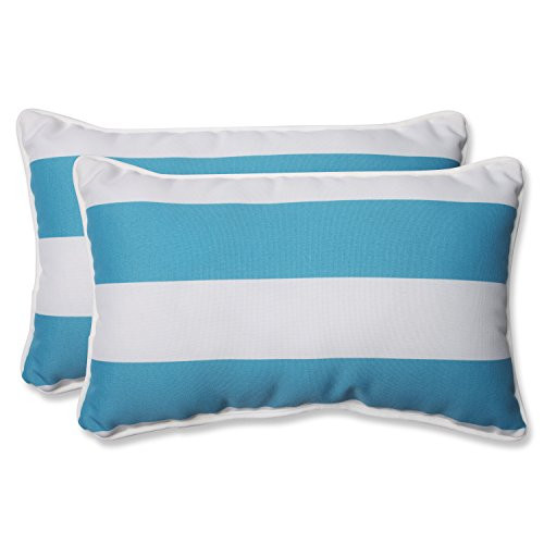 Pillow Perfect Outdoor Cabana Stripe Rectangular Throw Pillow, Turquoise, Set of 2