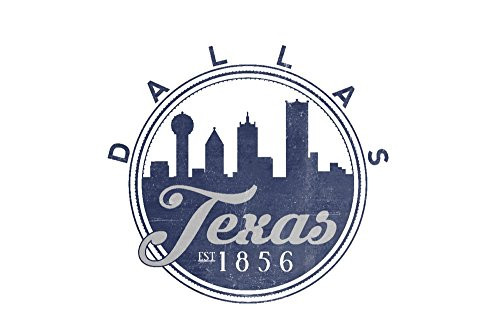 Dallas  Texas - Skyline Seal  Blue   9x12 Art Print  Wall Decor Travel Poster Dallas  Texas - Skyline Seal  Blue   9x12 Art Print  Wall Decor Travel Poster