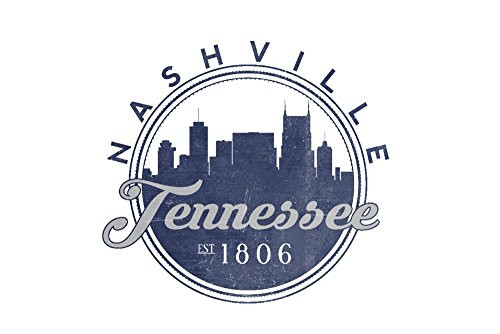 Nashville  Tennessee - Skyline Seal  Blue   9x12 Art Print  Wall Decor Travel Poster Nashville  Tennessee - Skyline Seal  Blue   9x12 Art Print  Wall Decor Travel Poster