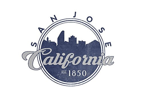 San Jose  California - Skyline Seal  Blue   9x12 Art Print  Wall Decor Travel Poster