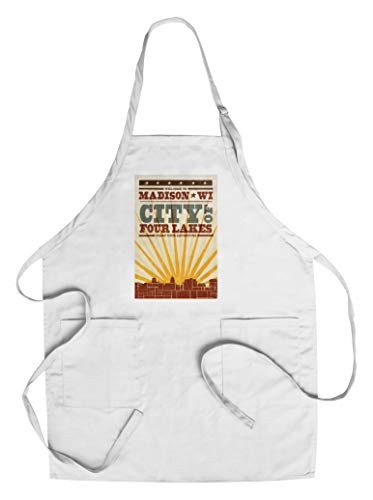 Madison  Wisconsin - Skyline and Sunburst Screenprint Style  Cotton Polyester Chef s Apron