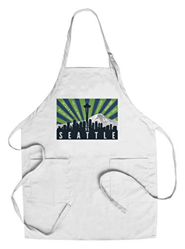Seattle  Washington - Skyline and Mountain - Graphic Typography  Cotton Polyester Chef s Apron