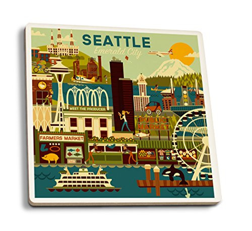 Lantern Press Seattle Washington - Geometric Set of 4 Ceramic Coasters - Cork-Backed Absorbent Lantern Press Seattle Washington - Geometric Set of 4 Ceramic Coasters - Cork-Backed Absorbent