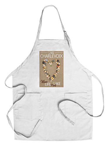 Lake Charlevoix  Michigan - Stone Heart on Sand  Cotton Polyester Chef s Apron