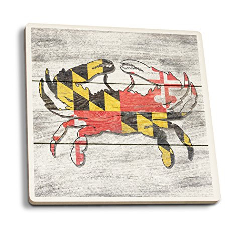Lantern Press Maryland - Rustic State Flag - Crab - Image Only  Set of 4 Ceramic Coasters - Cork-Backed  Absorbent