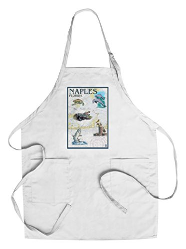 Naples  Florida - Nautical Chart  Cotton Polyester Chef s Apron