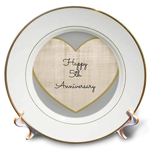 3dRose Happy 5th Anniversary with gold and silver colored heart background - Porcelain Plate, 8-inch (cp_221907_1) 3dRose Happy 5th Anniversary with gold and silver colored heart background - Porcelain Plate, 8-inch (cp_221907_1)