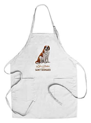 St. Bernard - Life is Better - White Background  Cotton Polyester Chef s Apron