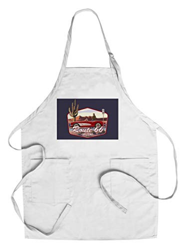 Arizona  Route 66  Classic Car with Red Rocks  Badge  Cotton Polyester Chef s Apron