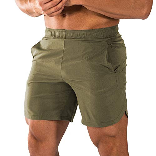 Musgneer Men s Workout Gym Quick Dry Shorts Bodybuilding Lightweight Training Running Shorts with Pockets Army Green US XS Tag M